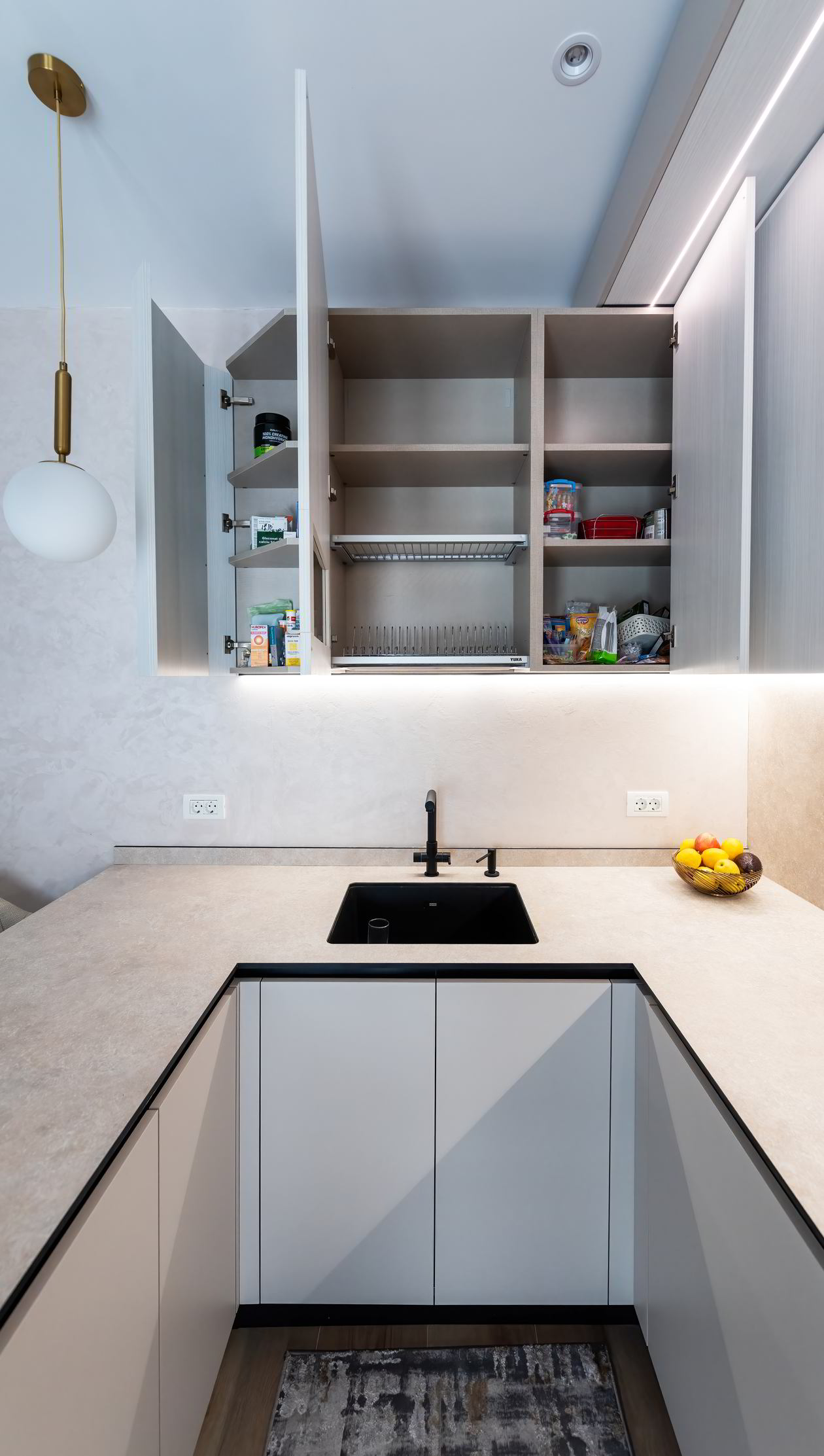 Mobila Bucatarie pe trei pereti, cu peninsula, fara manere, L 635 x H 267cm — foto 5 din 7