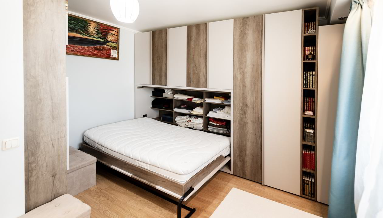 Proiect mobila Camera junior cu pat rabatabil orizontal, placare perete, 11m², Realizat 12 Noiembrie 2016 COD.5273