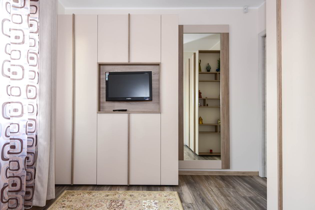 Proiect mobila Dormitor oaspeti, cu dulap, dulap cu TV incadrat, 12m², realizat 17 Februarie 2017 COD.5280