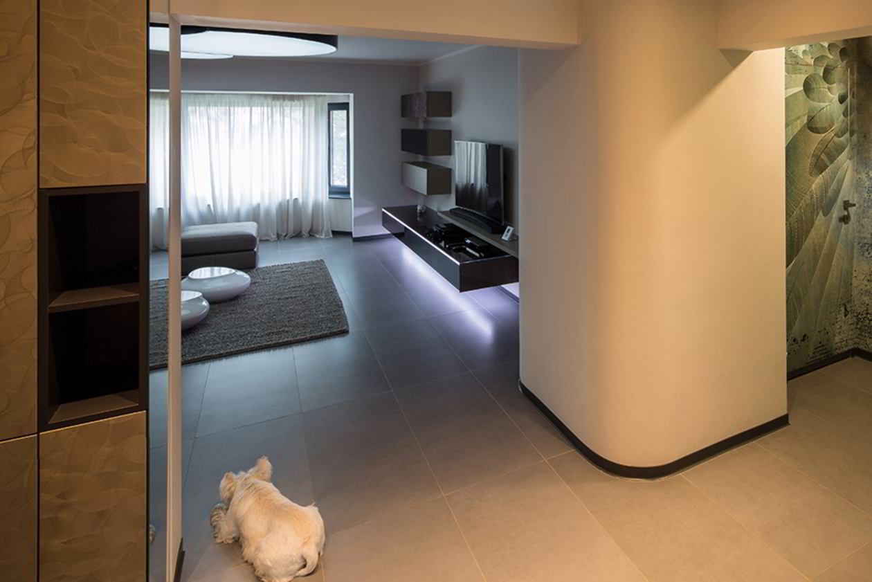 Proiect mobila Hol in Open Space, unit cu Living-Room, cu dulap, sistem inchidere cu usi batante, 3m², realizat 16 Octombrie 2015 COD.5528