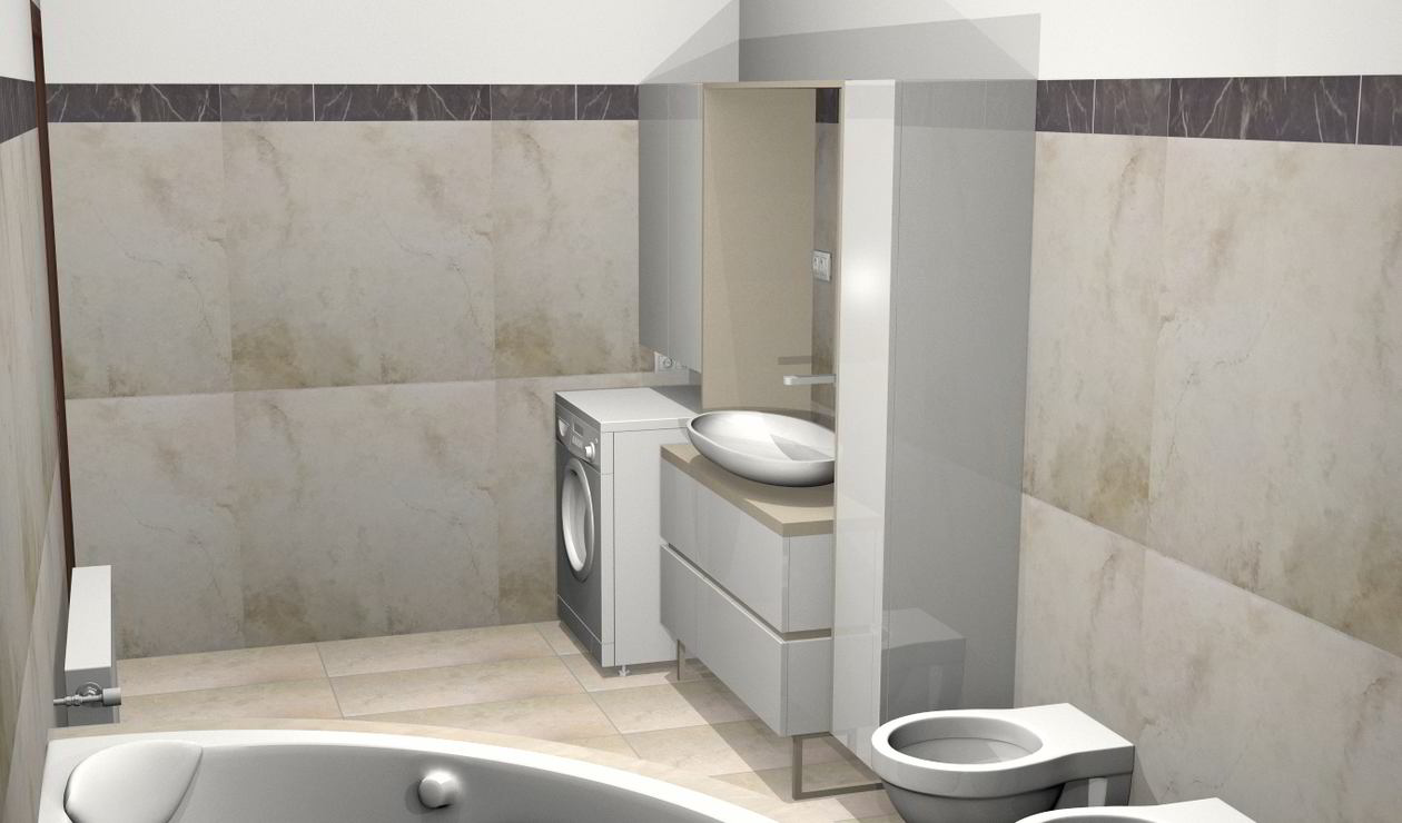 Proiect mobila Baie matrimoniala, cu oglinda, comoda cu sertare, dulap suspendat, 9m², realizat 05 Septembrie 2016 COD.5543