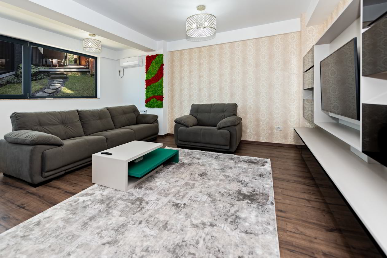 Proiect mobila Bucatarie fara manere, pe colt, unita cu Living-Room si Hol, 32m², L 708 x H 222cm, 07 Mai 2019, Realizat COD.6289