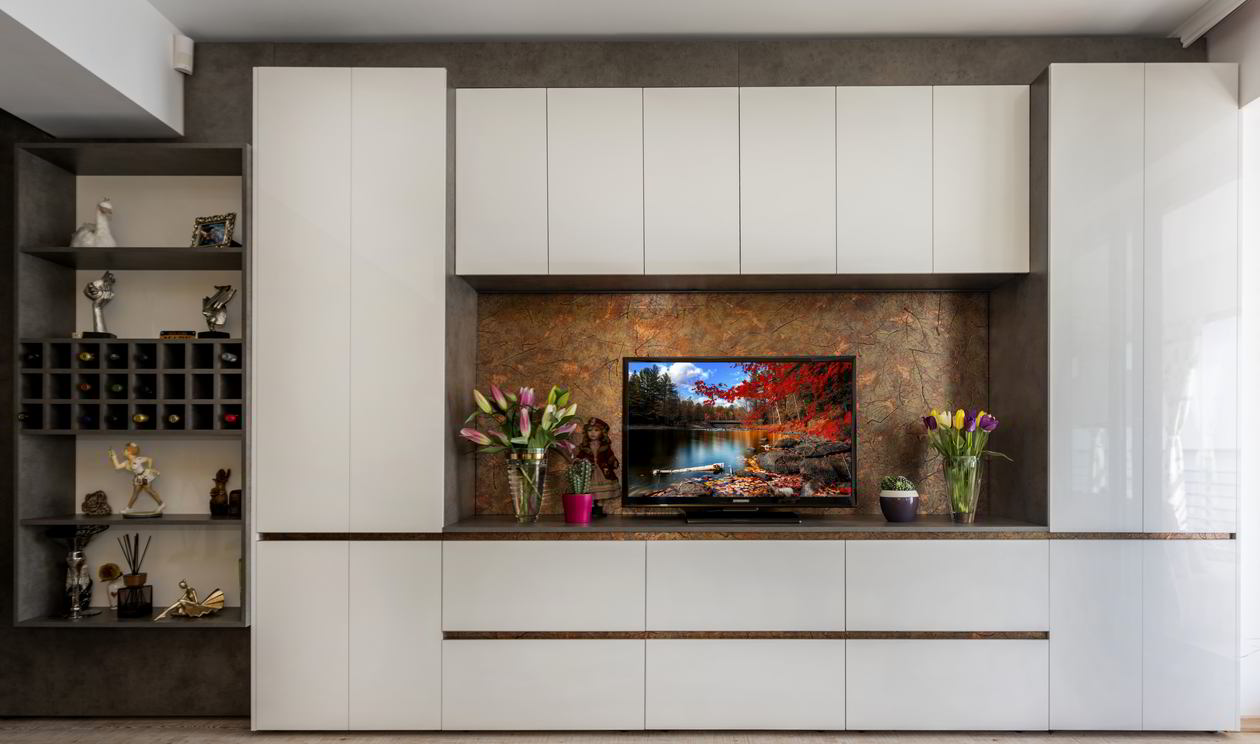 Mobila Living unit cu Bucatarie, 24m², amplasata pe un perete, pana in tavan. Realizata 30 August 2019 COD.6427