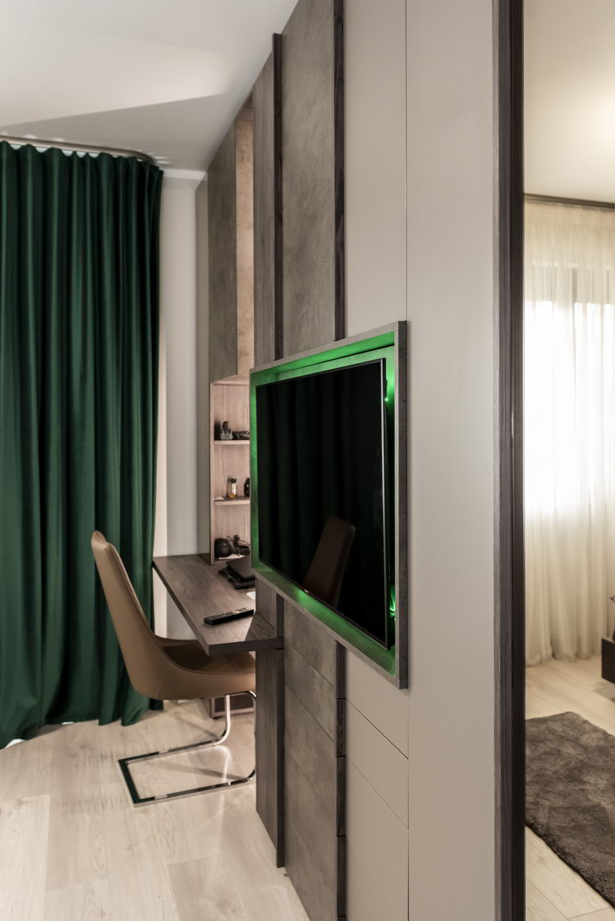 Proiect mobila Camera junior Baiat, cu pat si dulap integrat, dulap cu TV incadrat, birou integrat, 20m², realizat 06 Noiembrie 2019 COD.6714