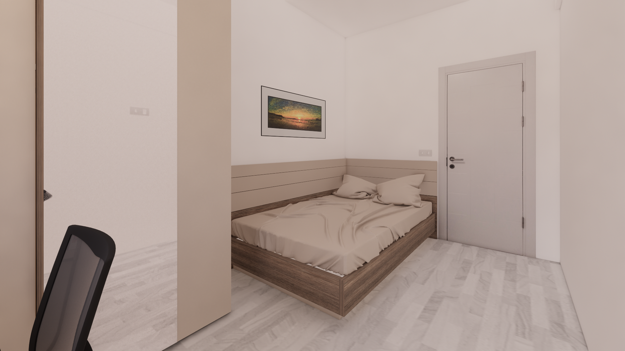 Proiect mobila Camera junior Adolescent, cu pat pe colt, birou integrat, 17m², realizat 06 Martie 2019 COD.6935