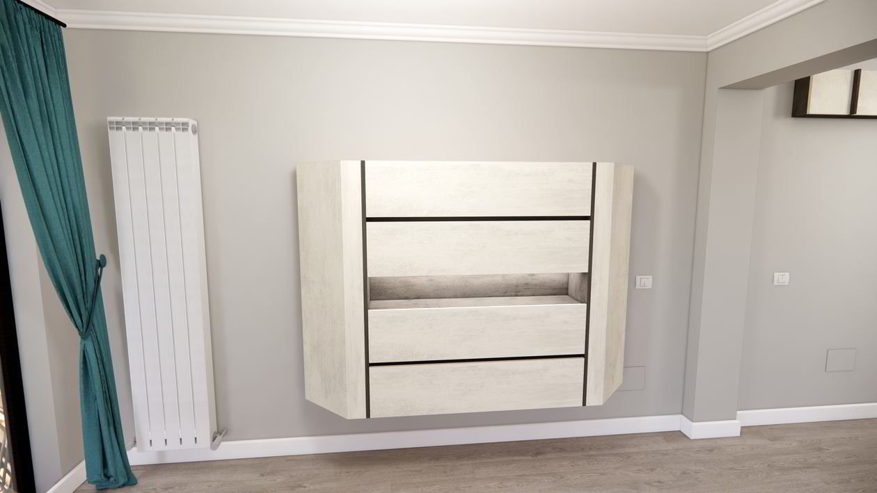 Proiect mobila Hol unit cu Living-Room, cu dulap pe colt, dulap suspendat, 10m², elaborat 04 Iunie 2019 COD.7247