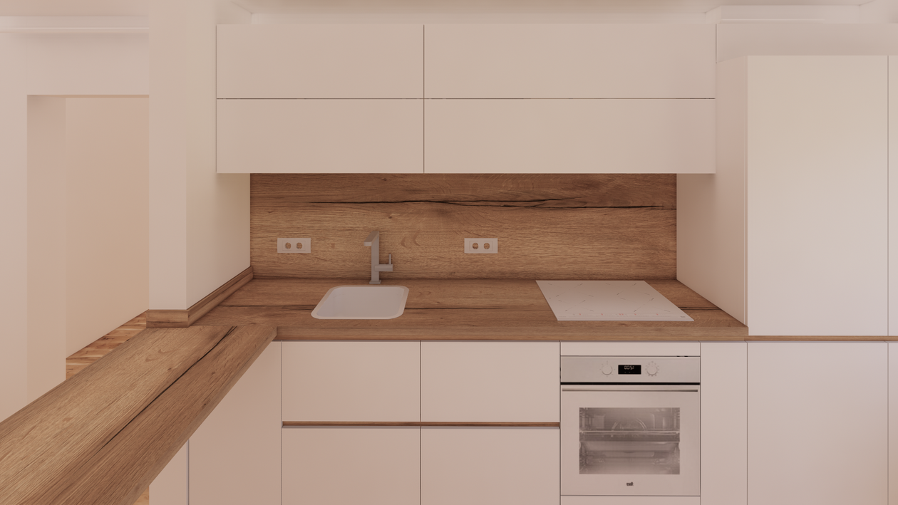 Mobila Bucatarie pe un perete, fara manere, cu masa integrata fixa, unita cu Hol, 12m², L 453 x H 222cm — foto 7 din 7