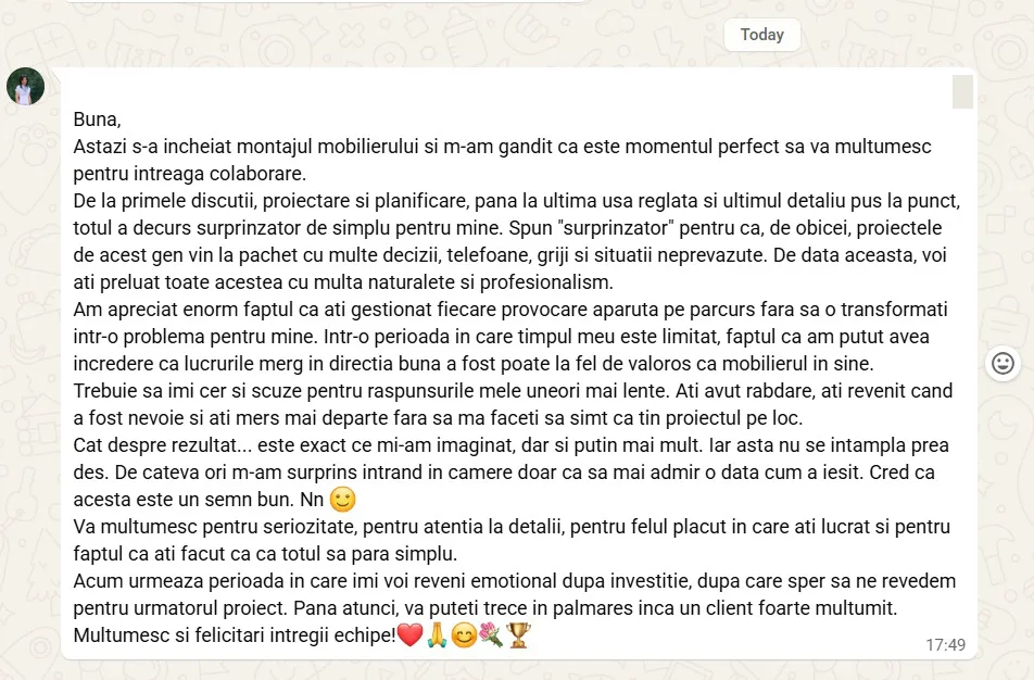 Captură WhatsApp dintr-un proiect YUKA după montaj