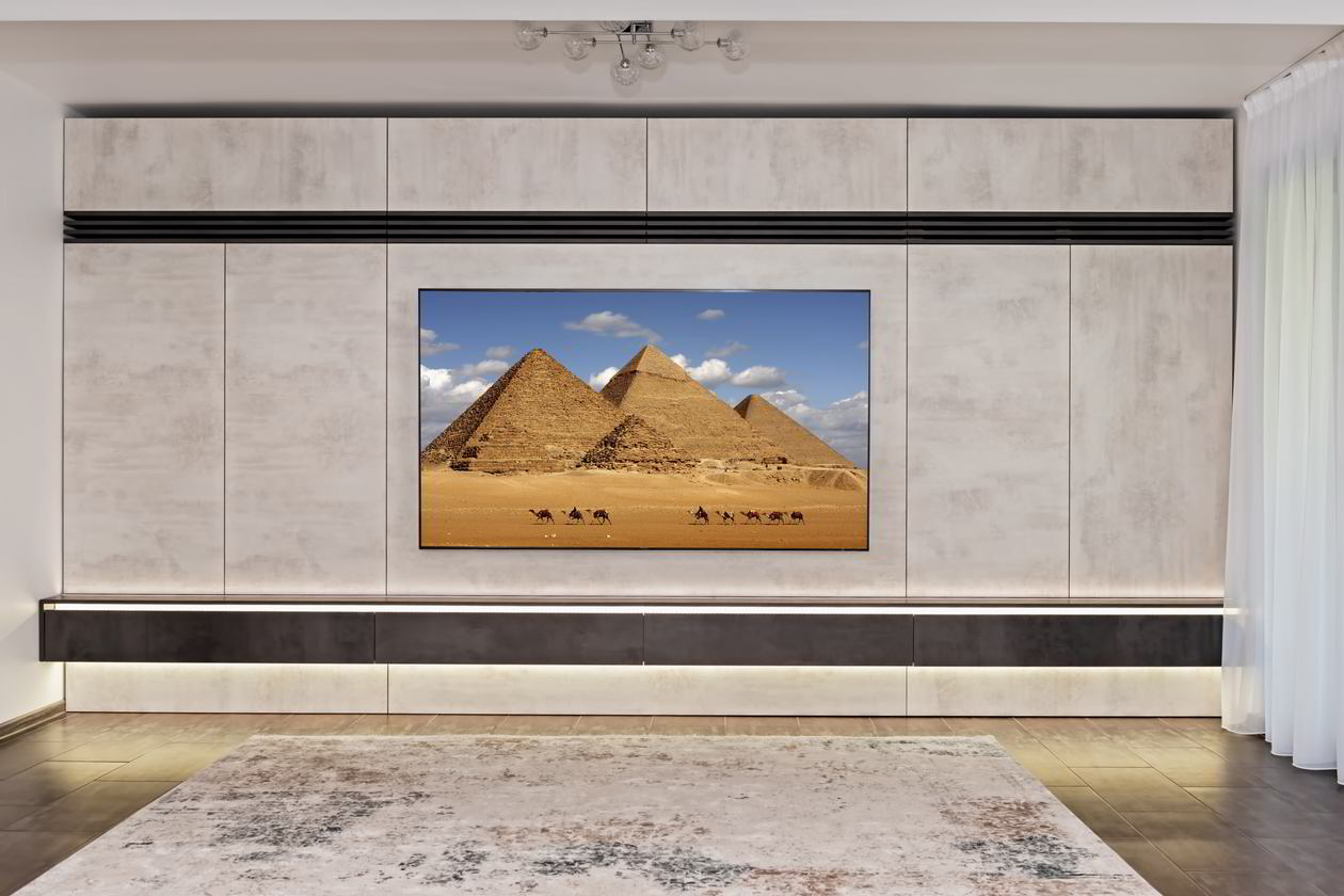 Proiect mobila Living pe doi pereti, pana in tavan, partial suspendat, 35m², L 504 x H 253cm, realizat 05 Iunie 2020 COD.9692