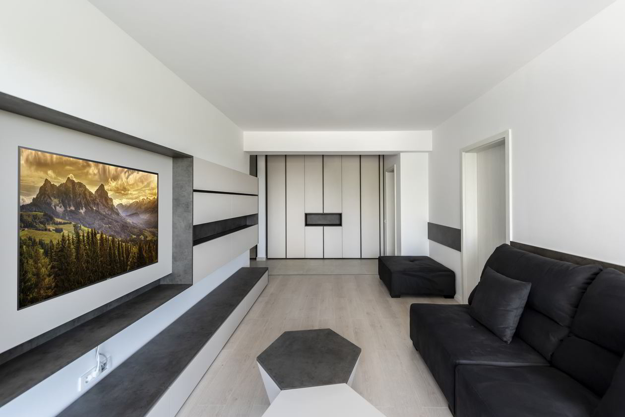 Mobila Living unit cu Hol, 18m², amplasata pe doi pereti, pana in tavan. Realizata 22 Mai 2020 COD.9896
