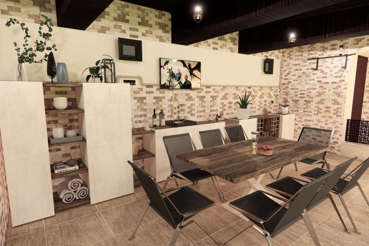 Proiect mobila Terasa, cu masa fixa, comoda integrata, dulap integrat, 53m², Realizat, 19 Iunie 2020 COD.10544