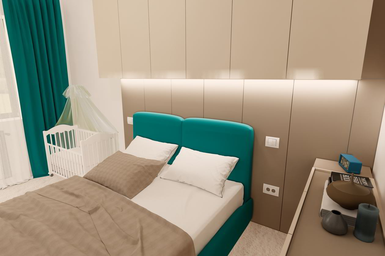 Proiect mobila Dormitor matrimonial, cu dulap suspendat, placare perete, 13m², realizat 22 Iulie 2020 COD.10978