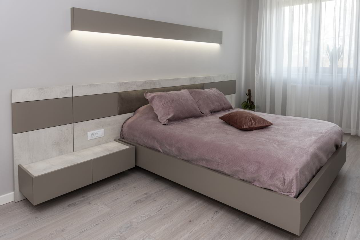 Proiect mobila Dormitor matrimonial, cu pat central suspendat, 21m², realizat 07 August 2020 COD.11194