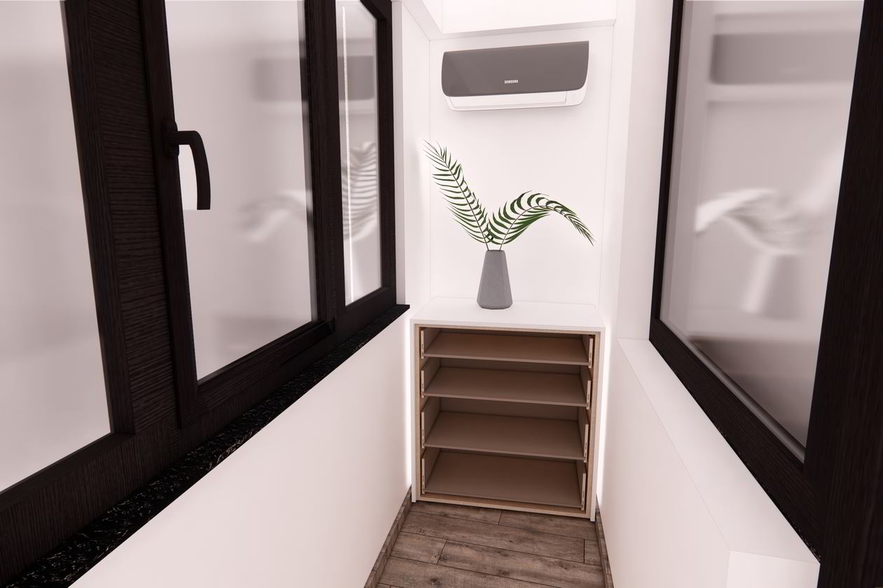 Proiect mobila Balcon, cu dulap, comoda cu sertare, 3m², Realizat, 10 Septembrie 2020 COD.11491