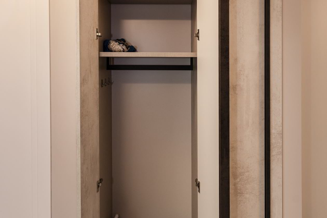Proiect mobila Hol in Open Space, unit cu Living-Room si Bucataria, cu dulap, sistem inchidere cu usi batante, 4m², realizat 03 Noiembrie 2020 COD.12279