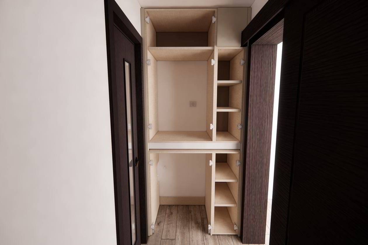 Proiect mobila Hol cu dulap pana in tavan, sistem inchidere cu usi batante, unit cu Dormitorul, 3m², realizat 10 Decembrie 2020 COD.13073