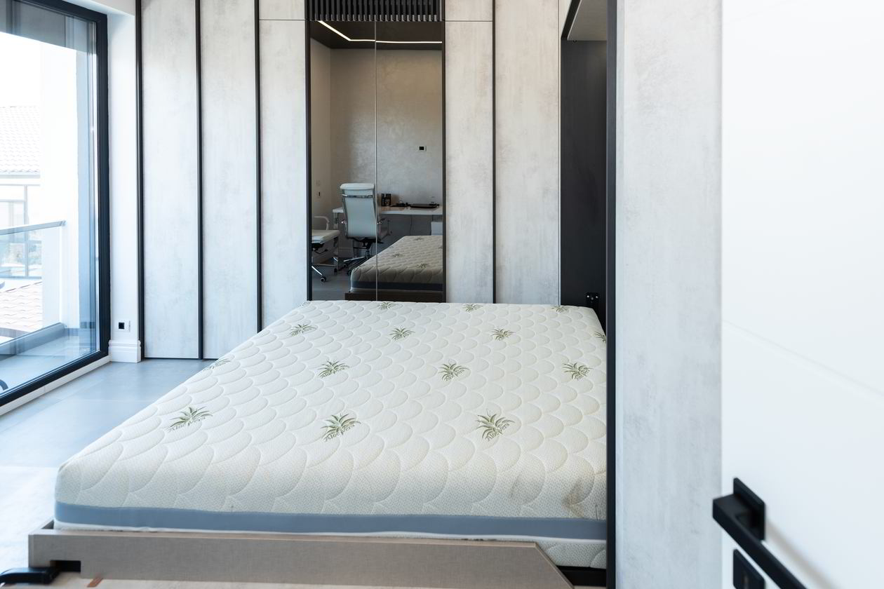 Proiect mobila Dormitor oaspeti, dulap pe colt, pat rabatabil vertical, L 675xA60/40xH300, realizat 27 Septembrie 2022 COD.15640