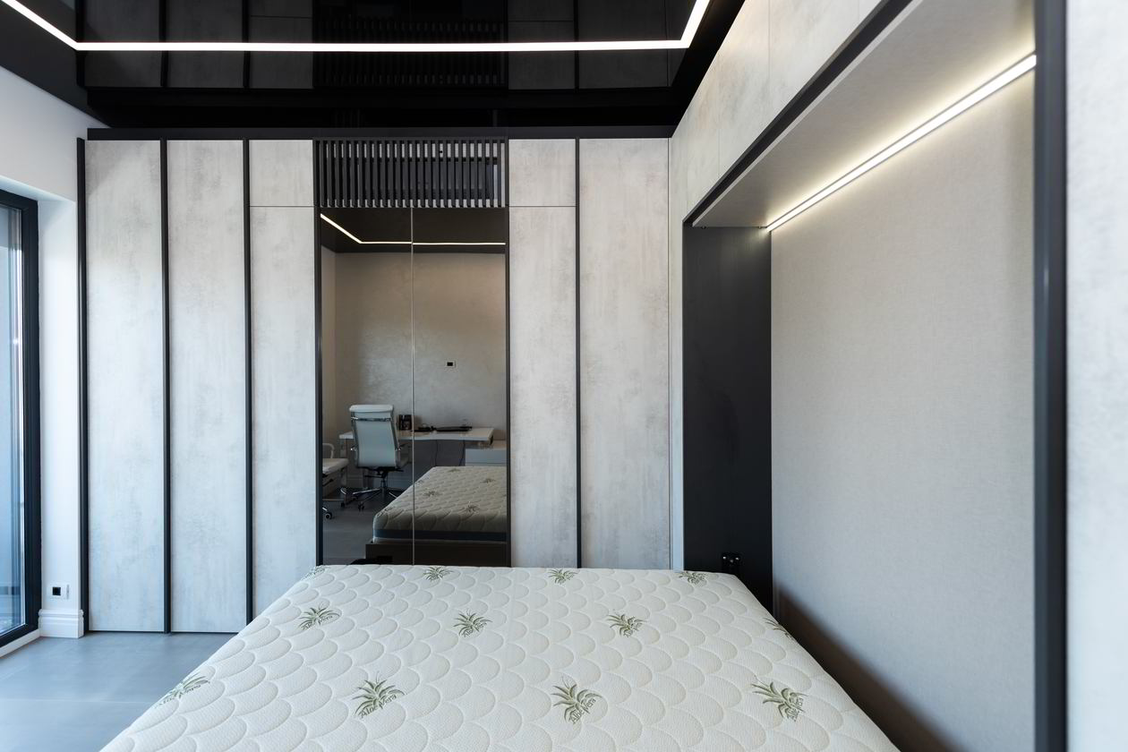 Proiect mobila Dormitor oaspeti, dulap pe colt, pat rabatabil vertical, L 675xA60/40xH300, realizat 27 Septembrie 2022 COD.15640