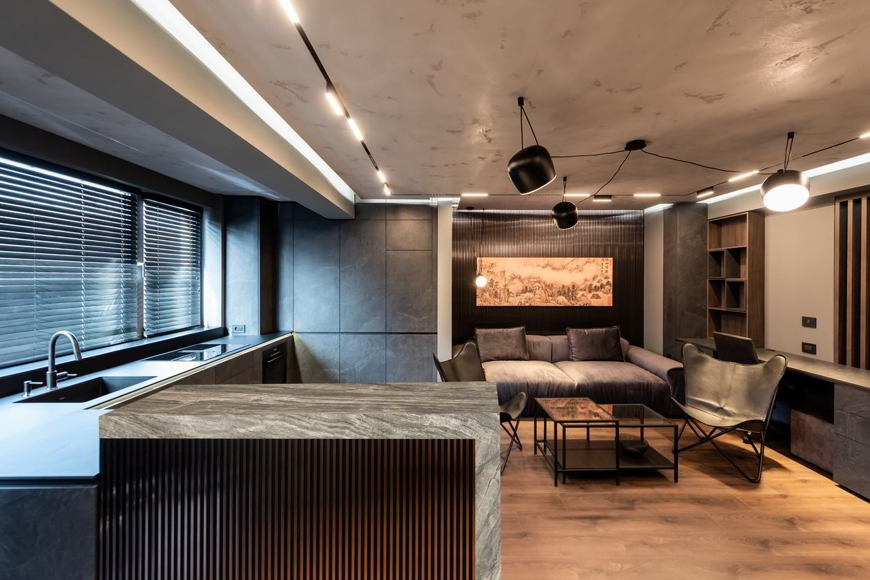 Mobila Bucatarie cu peninsula, pe doi pereti, cu masa integrata extractabila, unita cu Living-Room si Hol, Realizat 07 Septembrie 2023 COD.18291