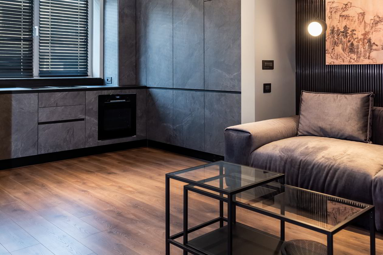 Mobila Bucatarie cu peninsula, pe doi pereti, cu masa integrata extractabila, unita cu Living-Room si Hol, Realizat 07 Septembrie 2023 COD.18291
