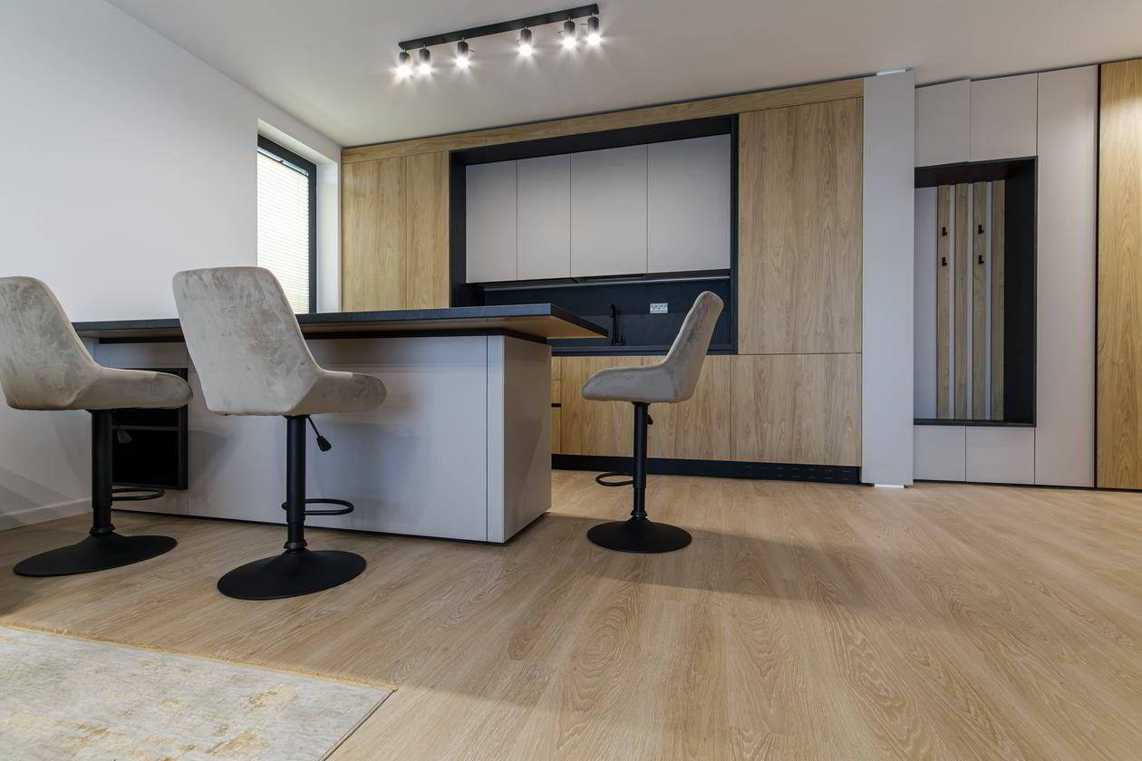 Mobila Bucatarie pe doi pereti, cu peninsula, unita cu Living-Room si Hol, Realizat 20 Iunie 2024 COD.19934
