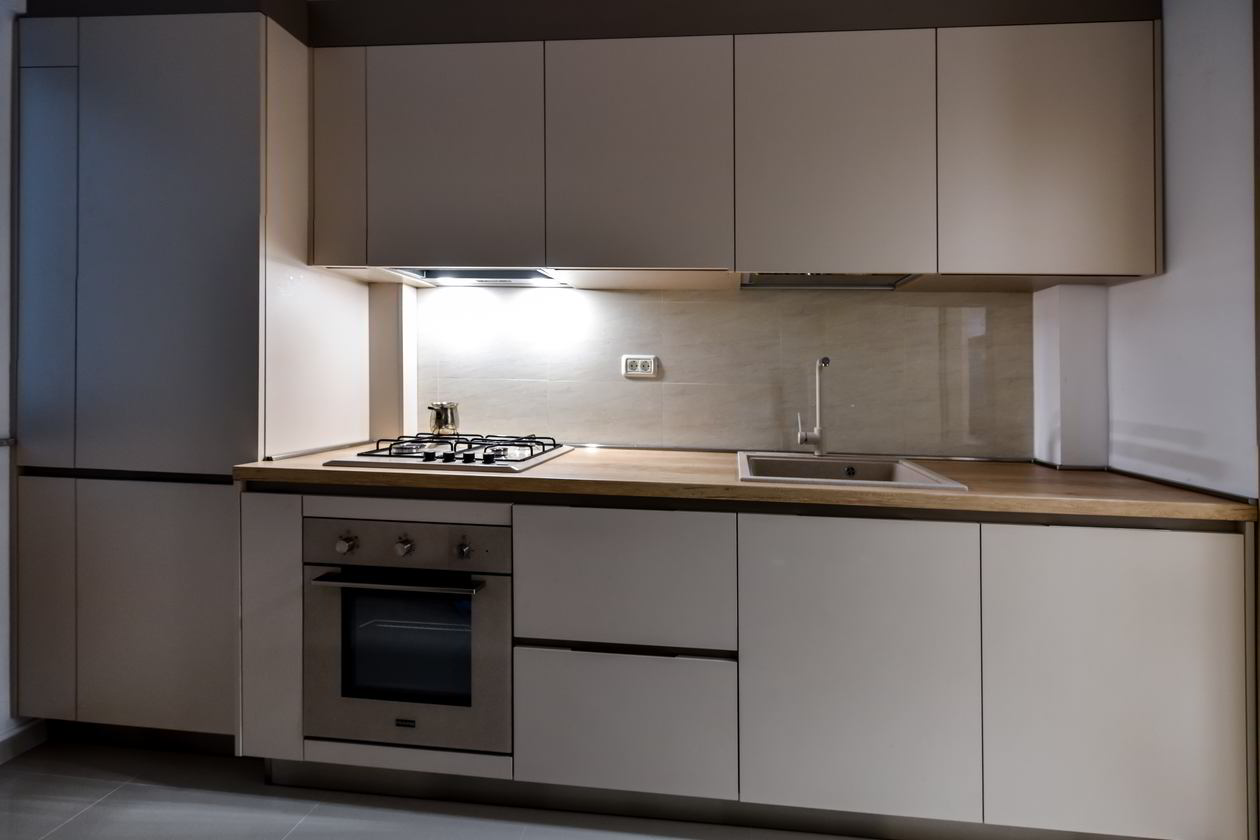 Proiect mobila Bucatarie pe doi pereti paraleli, fara manere, 8m², L 420 x H 238cm, realizat 31 Iulie 2018 COD.4268