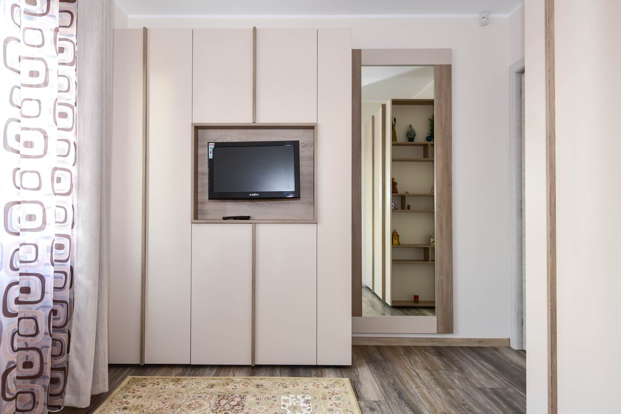 Proiect mobila Dormitor oaspeti, cu dulap, dulap cu TV incadrat, 12m², realizat 17 Februarie 2017 COD.5280