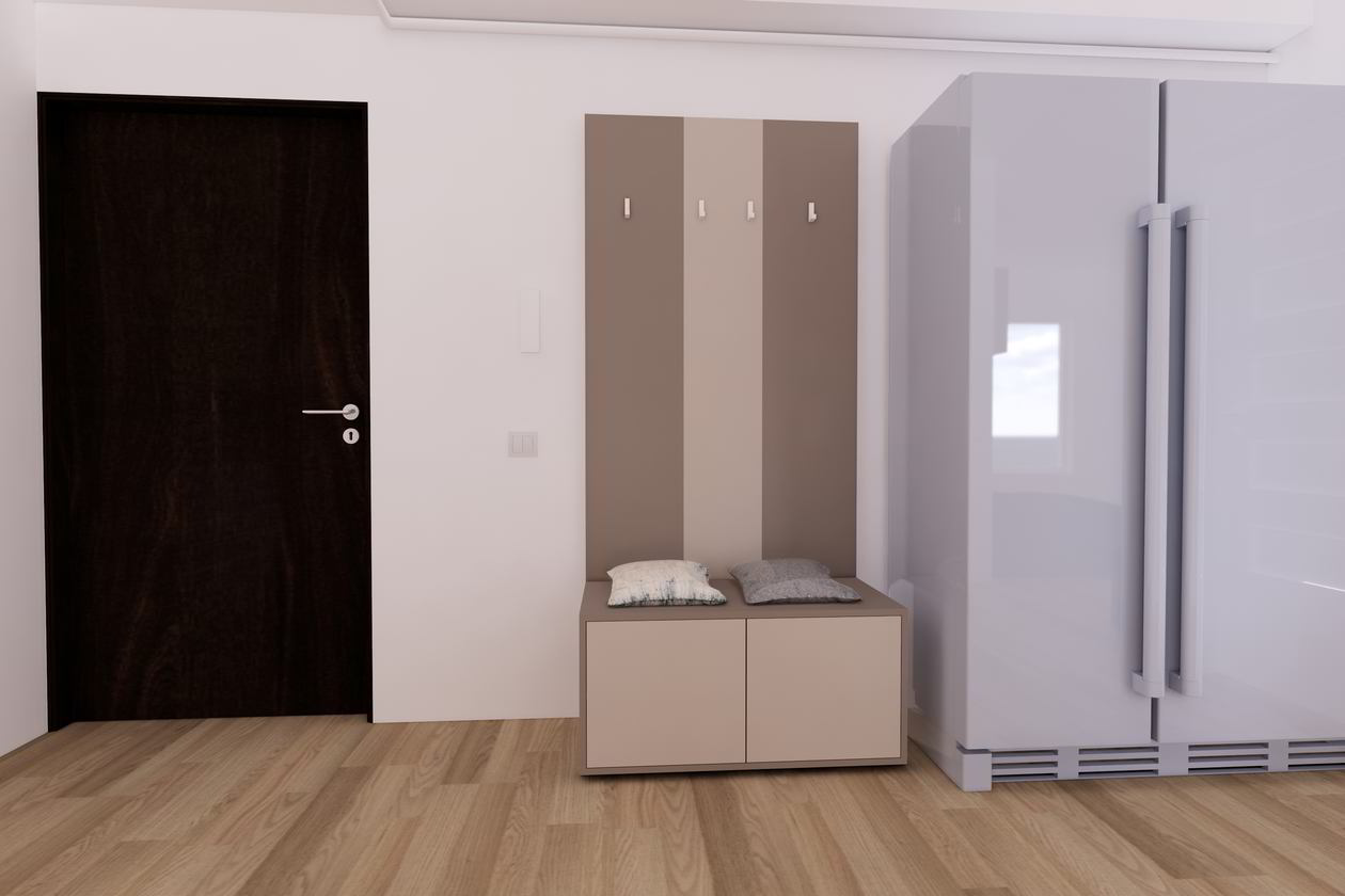 Proiect mobila Hol cu dulap, cuier, sistem inchidere cu usi batante, 5.2m², elaborat 04 Septembrie 2019 COD.6443