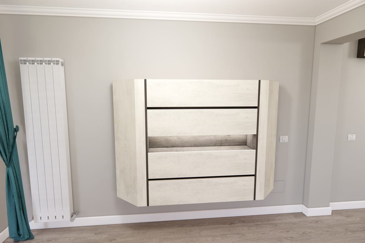 Proiect mobila Hol unit cu Living-Room, cu dulap pe colt, dulap suspendat, 10m², elaborat 04 Iunie 2019 COD.7247