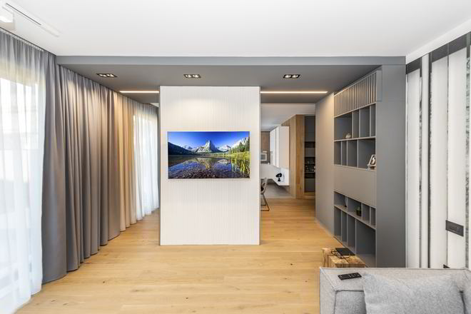 Mobila Living unit cu Bucatarie, Hol si Casa scarii, pe trei pereti — foto 5 din 7