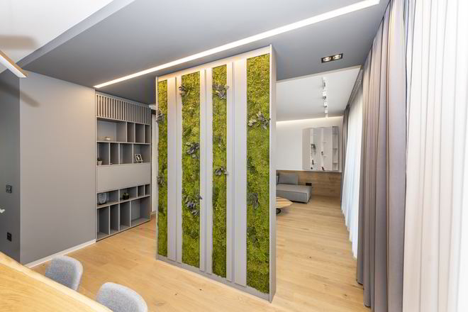 Mobila Living unit cu Bucatarie, Hol si Casa scarii, pe trei pereti — foto 2 din 7
