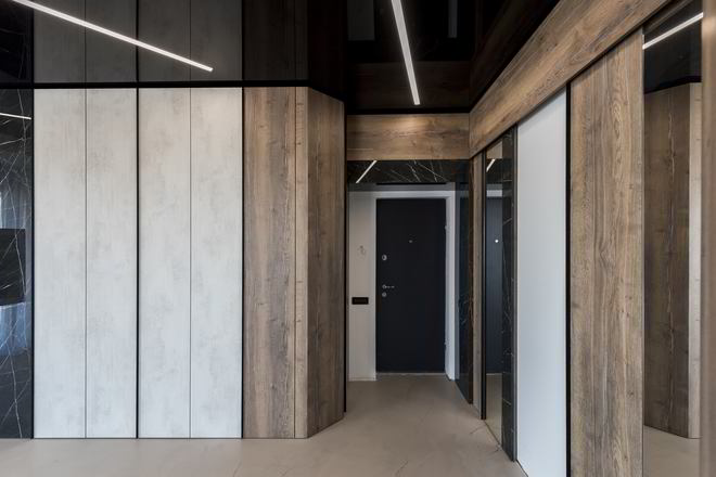 Mobila Living unit cu Bucatarie si Hol, amplasata pe doi pereti, pana in tavan — foto 7 din 7