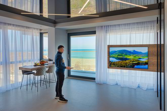 Mobila Living unit cu Bucatarie si Hol, amplasata pe doi pereti, pana in tavan — foto 5 din 7