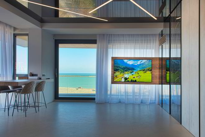 Mobila Living unit cu Bucatarie si Hol, amplasata pe doi pereti, pana in tavan — foto 4 din 7