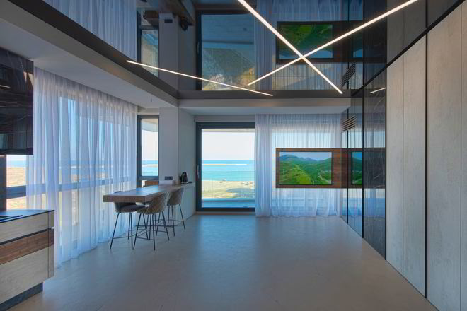 Mobila Living unit cu Bucatarie si Hol, amplasata pe doi pereti, pana in tavan — foto 3 din 7