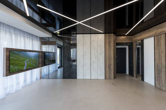 Mobila Living unit cu Bucatarie si Hol, amplasata pe doi pereti, pana in tavan — foto 6 din 7