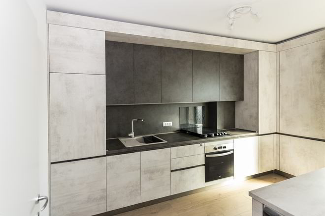 Mobila Bucatarie pe colt cu o latura mica, pana in tavan, 9m², L 514 x H 264cm — foto 2 din 7