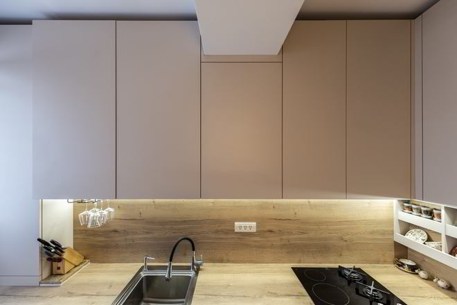 Mobila Bucatarie pe patru pereti, fara manere, unita cu Living-Room, L 917 x H 270cm — foto 6 din 7