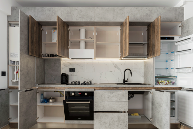 Mobila Bucatarie pe un perete, unita cu Living-Room si Hol, L 361 x H 252cm — foto 4 din 5