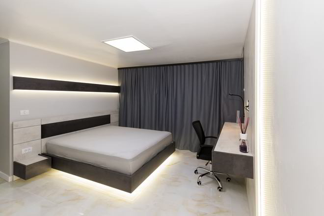 Proiect mobila Dormitor individual, cu pat central, compozitie pentru machiat, placare perete, realizat 14 Februarie 2023 COD.16333