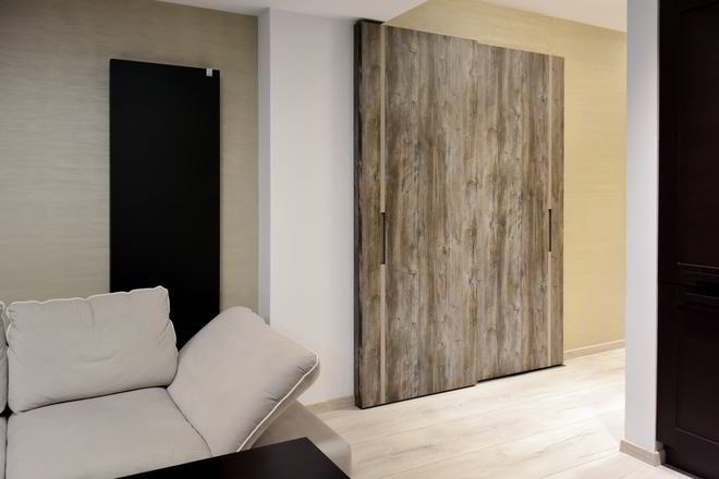 Proiect mobila Hol unit cu Living-Room, cu sistem inchidere cu usi culisante, dressing, 5m², realizat 14 Aprilie 2017 COD.3993