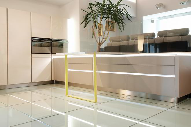 Mobila Bucatarie pe trei pereti, fara manere, cu masa integrata culisanta, masa integrata extractabila, expusa in Showroom YUKA, 17m², L 947 x H 234cm — foto 4 din 7