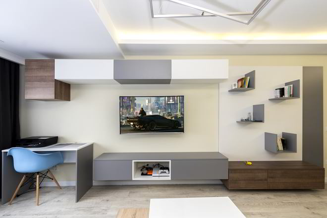 Mobila Living unit cu Hol, 35m², amplasata pe un perete, pana in tavan. Realizata 12 Ianuarie 2019 COD.4646