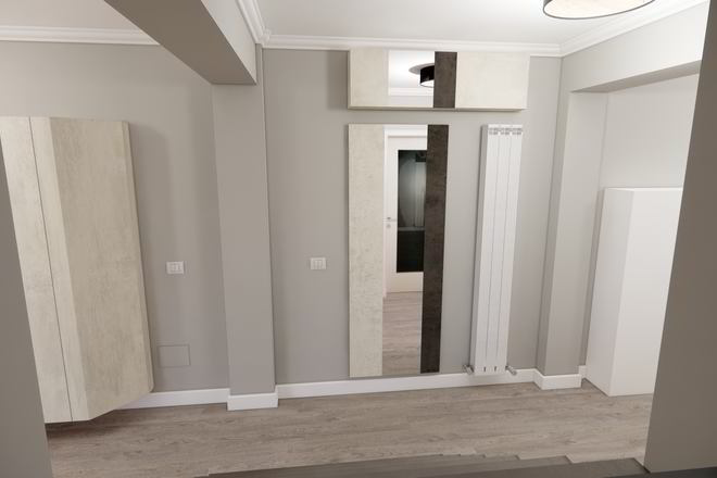 Proiect mobila Hol unit cu Living-Room, cu dulap pe colt, dulap suspendat, 10m², elaborat 04 Iunie 2019 COD.7247